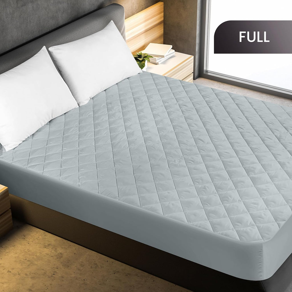 Utopia Bedding Quilted Fitted Mattress Pad - Full Size Deep Pocket Protector | Machine Washable Light Grey