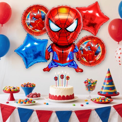 Spider Birthday Party Supplies, 5Pcs Spider Hero Theme Balloons Decoration for Girls Boys Kids & Adults Birthday Decorations and Party Supplies