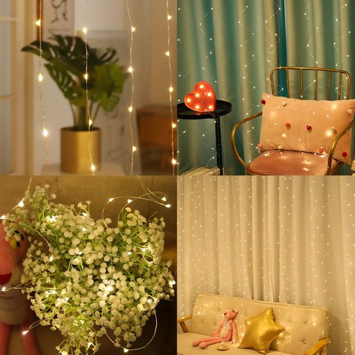 HOME LIGHTING 300 LED Window Curtain String Lights - 8 Lighting Modes & Remote Control | USB Powered Warm White Fairy Lights for Christmas & Weddings