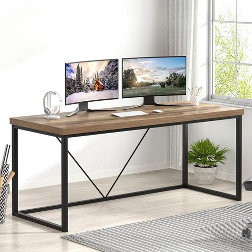 FOLUBAN Rustic Wood & Metal Industrial Computer Desk - Vintage 60-Inch Writing Table for Home Office