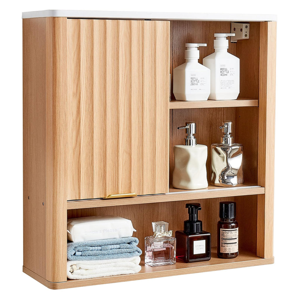 VEVOR Bathroom Wall Cabinet, with Door and Adjustable Shelf, Over The Toilet Storage Medicine Cabinet Wall Mounted, Hanging Organizer with Shelves and Open Partition for Laundry Room Kitchen Restroom