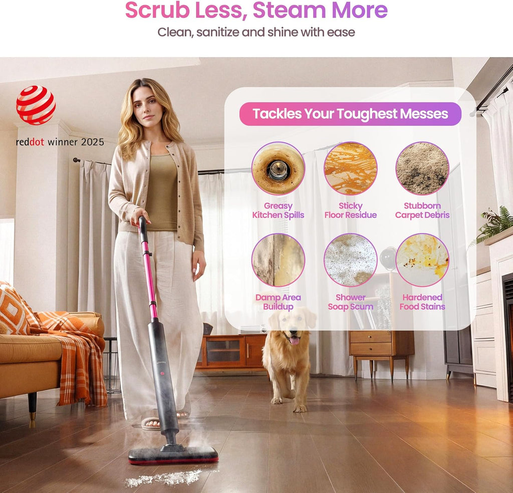 Schenley Steam Mop Cleaner - Powerful 15s Fast Heat-Up, Chemical-Free for Hardwood & Tile Floors | Lightweight & Self-Standing Design