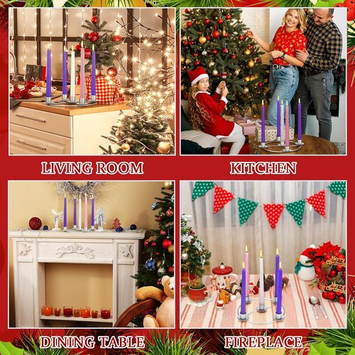LemonRoad Christmas Advent Wreath Ring - 5 Candle Holder Silver Round Metal Table Decor