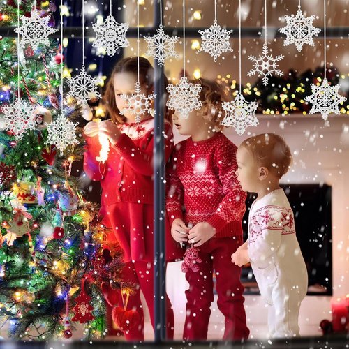 Buryeah Winter Snowflake Ornaments - 36 Pcs Crochet Decorations for Christmas Tree | 6 Unique Styles in White
