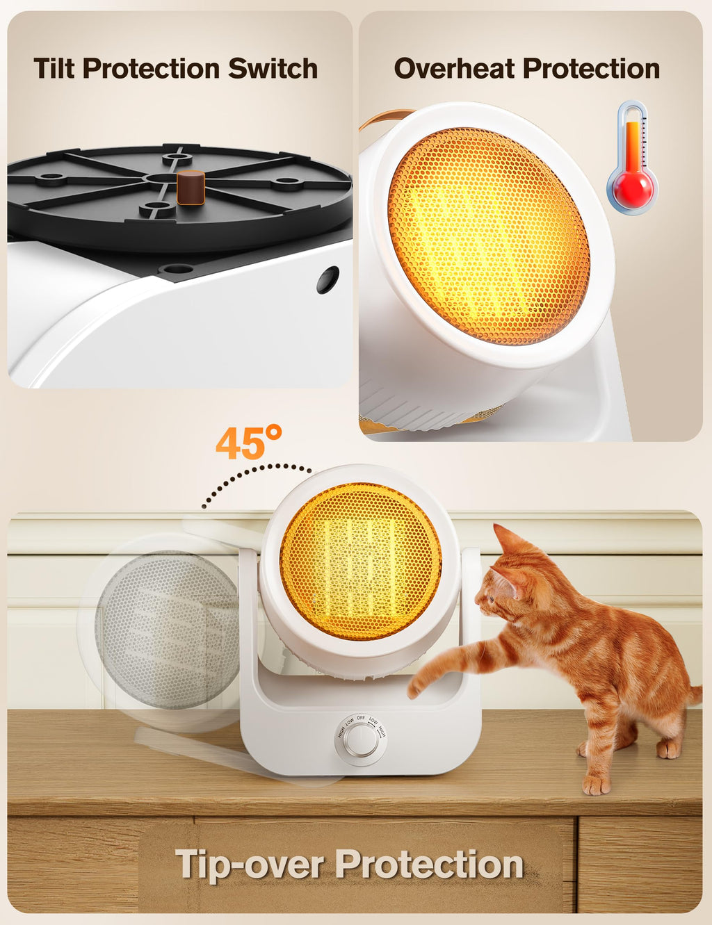 Electric Space Heaters For Indoor Use, 100°unlimited Oscillating, 2S Instant Heating, 1500WPTC Ceramic Electric Patio Heaters For HomeOffice, Tip-Over & Overheat Protection, 2 Heating Modes, SnowWhite