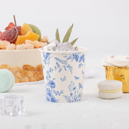 Crisky 5oz Paper Cups Dixie Cup[100 Pack], Disposable Bathroom Cups, Elegant Blue Floral Small Mouthwash Cup, Hot/Cold Beverage Coffee, Dessert for Birthday Parties, Home-use, Picnics, Ceremonies