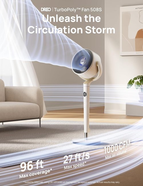 DREO Smart Fan for Bedroom, 120° +120° Omni-Directional Oscillating Fans, 100ft Quiet Pedestal Fan with RGB Light, 9 Speeds, 6 Modes, 20dB, 8H Timer, Wi-Fi/Voice/Alexa, 37-42" Floor Fans with Remote