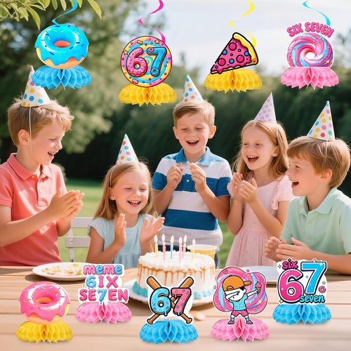 9Pcs 67 Honeycomb Table Centerpieces, 6 7 Birthday Decorations, 67 Meme Themed Birthday Decorations Set, Party Decoration Supplies