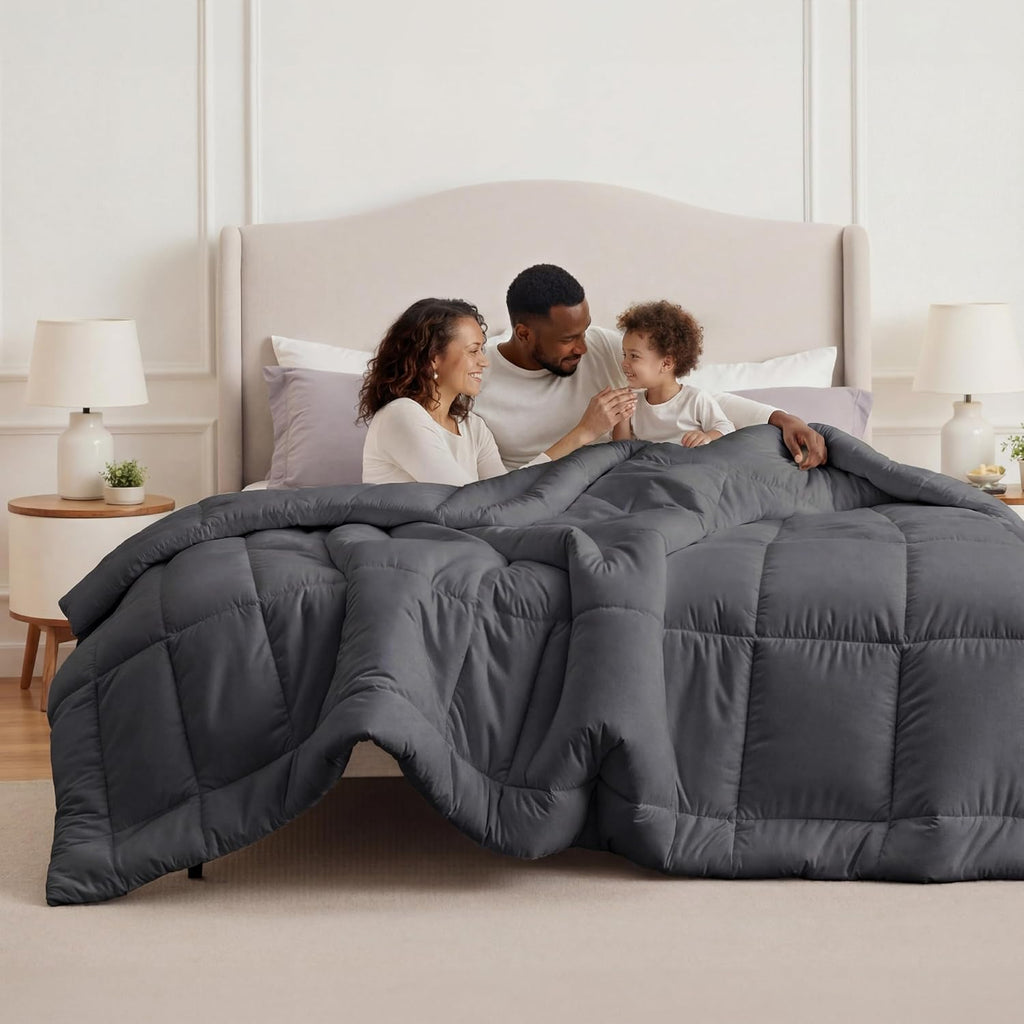 Bedsure Comforter Duvet Insert - Oversized Queen Size All-Season Down Alternative Bedding, Grey 98 x 98 Inches