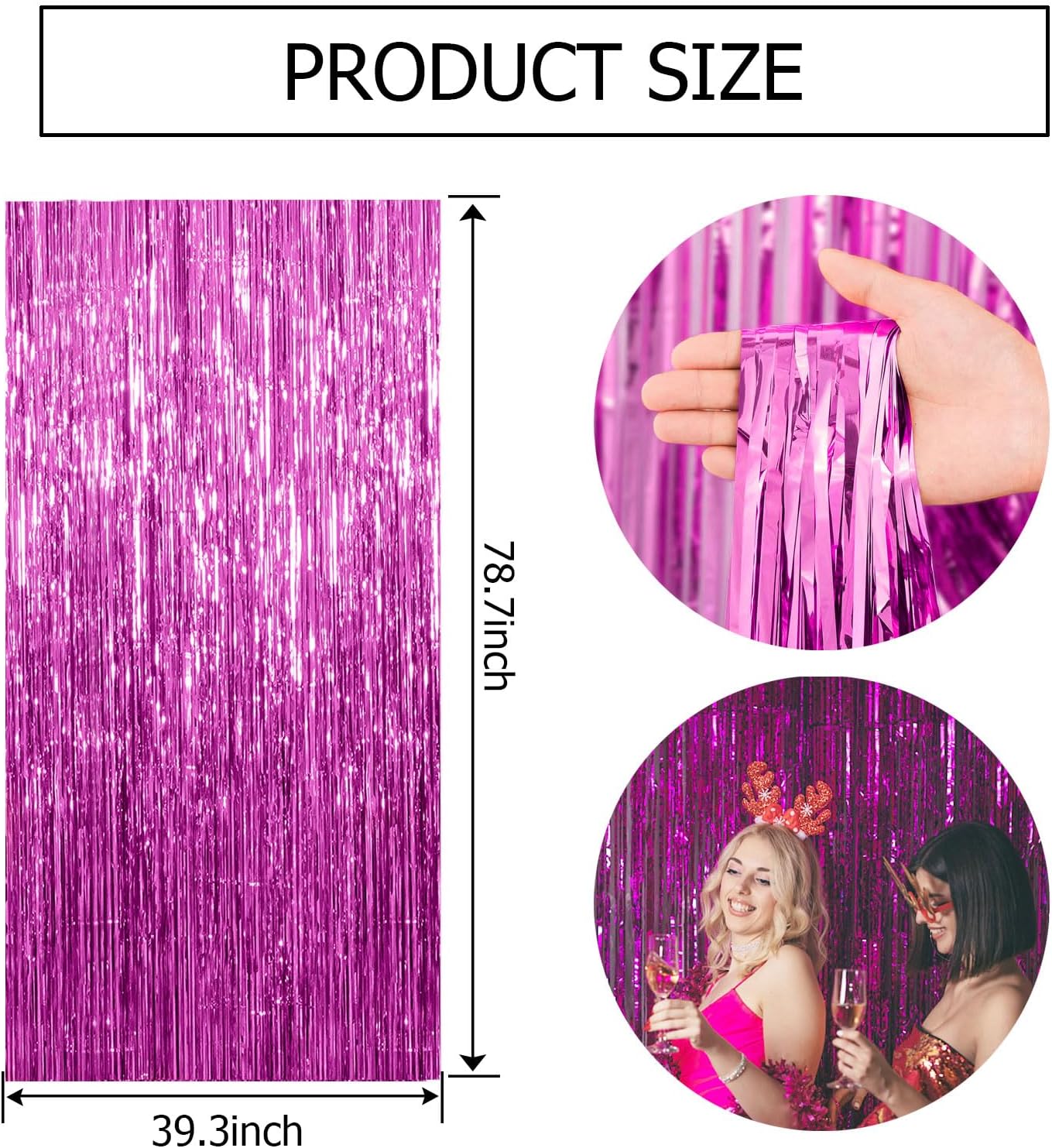 Skiennix Hot Pink Party Backdrop - 2 Pack Tinsel Curtain for Birthdays & Celebrations