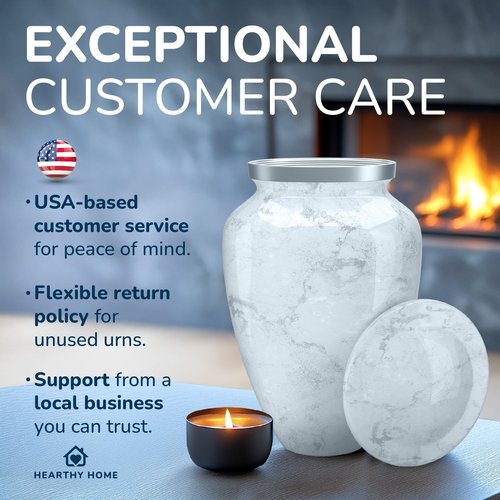 Large Handcrafted Urn for Ashes Adult Male and Female - Cremation Urns for Human Ashes Adult Man and Woman - Decorative Funeral Urns - Memorial Urn with White Marble Finish - Large (10.5" H x 6.25" W)