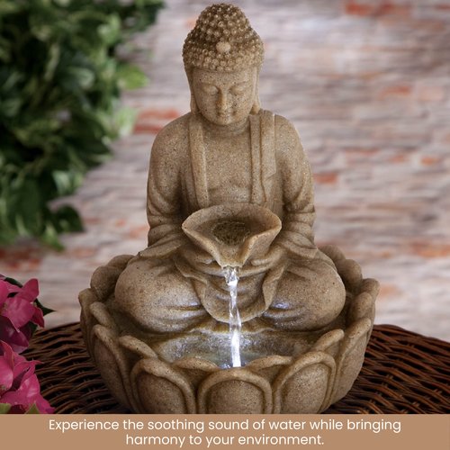 Bits and Pieces - Indoor Meditating Buddha Fountain - Compact & Lightweight Water Fountain Tabletop Decoration
