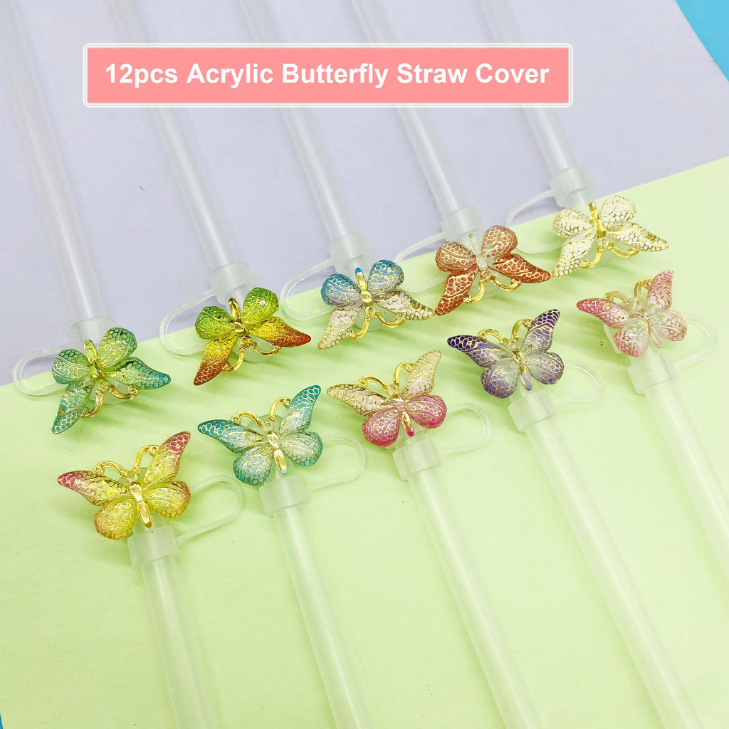 Butterfly Straw Toppers, 12 Pcs Butterfly Straw Cover size 8-10 mm For Stanley Cup 30oz/ 40oz Tumbles, Butterfly Straw Covers Cap Cute Straw Caps for Stanley Cup Keeping Dust