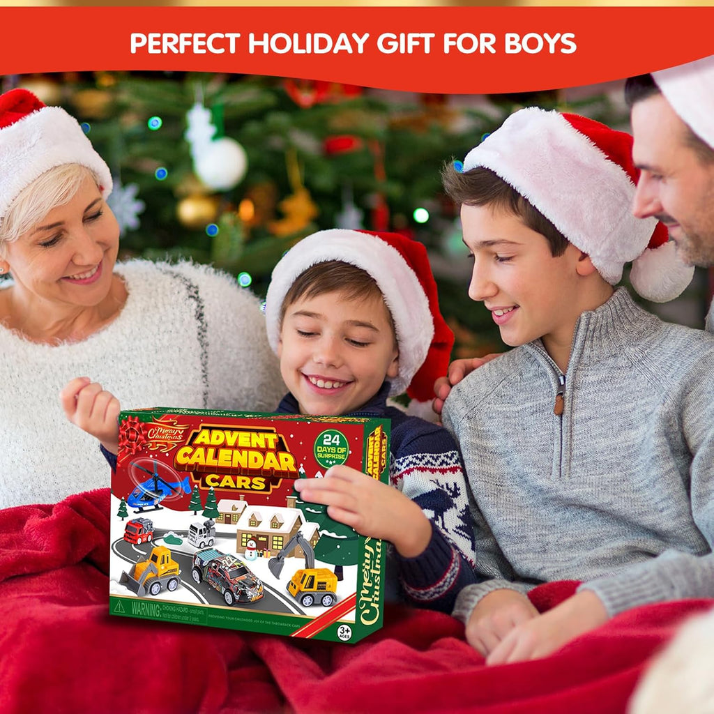 Quanquer Kids Advent Calendar - 24 Days Christmas Countdown with Pull Back Cars for Boys & Toddlers