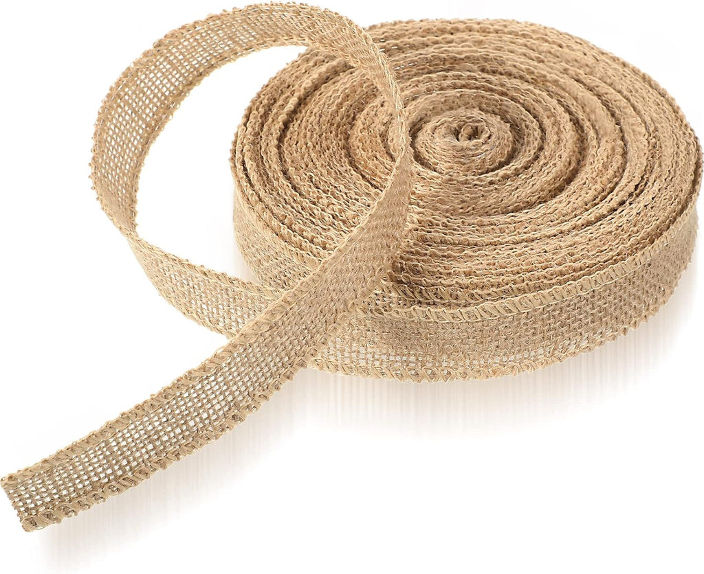 Burlap Ribbon by [Brand Name] - 20 Yards of 1-Inch Wide Natural Jute Fabric Roll | Wired Edge for Crafts & Decorations