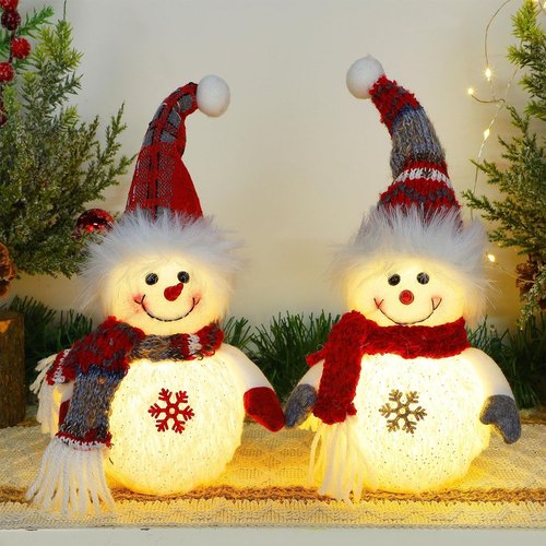Juegoal Lighted Snowman Figurines - 10 Inch Christmas Table Decorations | Battery Operated Holiday Ornaments