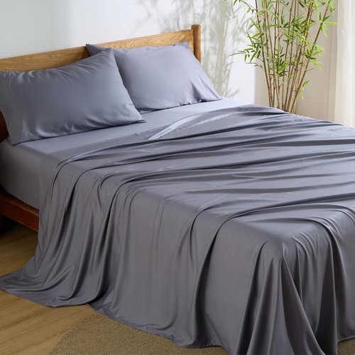 Bedsure King Size Cooling Sheets Set - Breathable Rayon from Bamboo, Soft & Luxurious Dark Grey