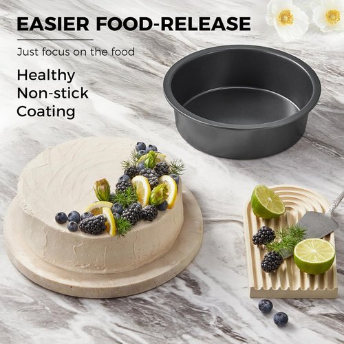 HONGBAKE Round Cake Pan Set - Nonstick 8-Inch Deeper Cake Pans with Wider Grips | 2-Piece Grey Set