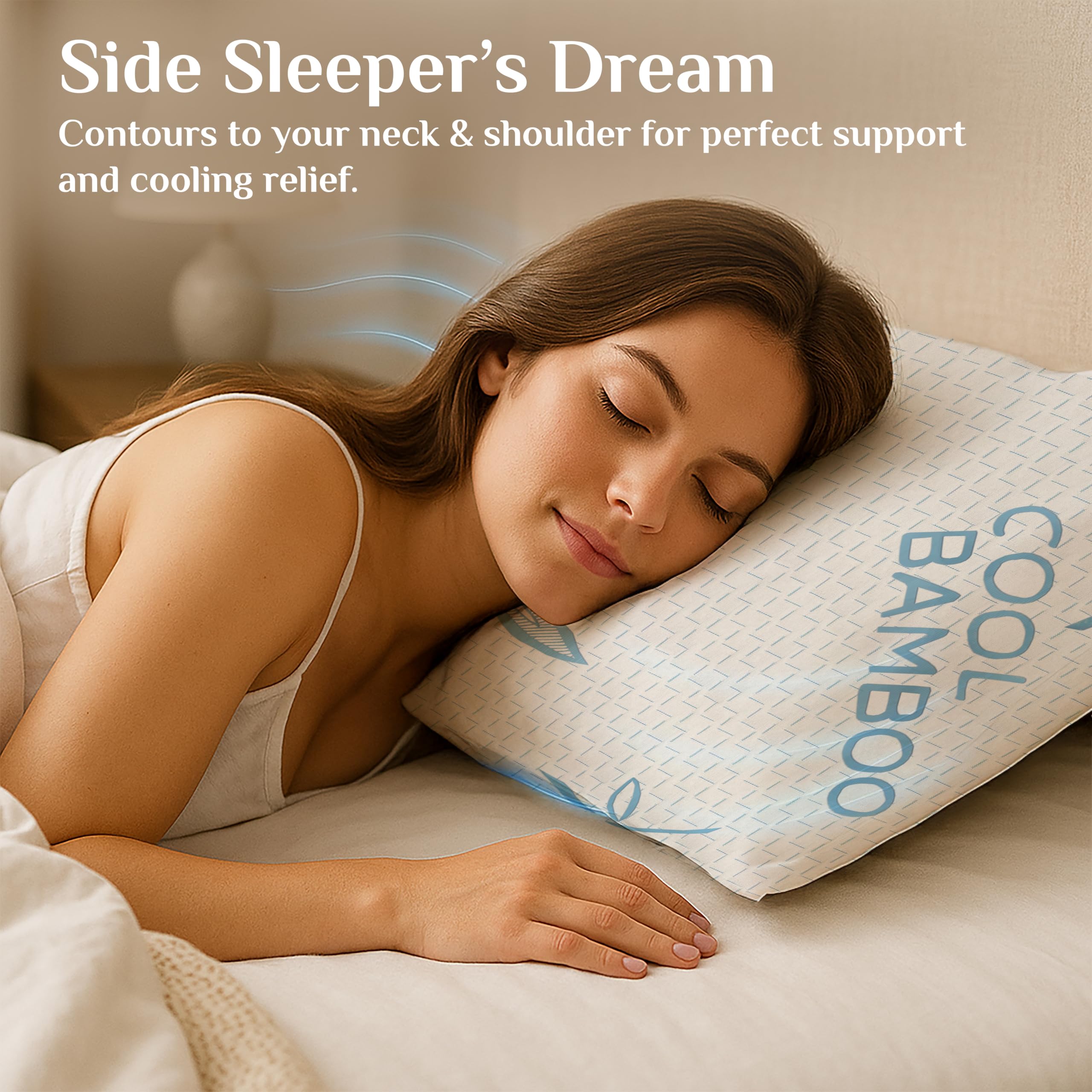 OMEO 2 Pack Bamboo Pillow King Size for Sleeping, Hypoallergenic Cooling Shredded Memory Foam Bed Pillows for Side, Back and Stomach Sleepers, Adjustable Loft and Washable Cover 20" x 36"