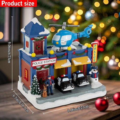 Innodept12 Christmas Animated Train Station Décor - Lighted Building with Clock, Music & Moving Train - Festive Indoor Display