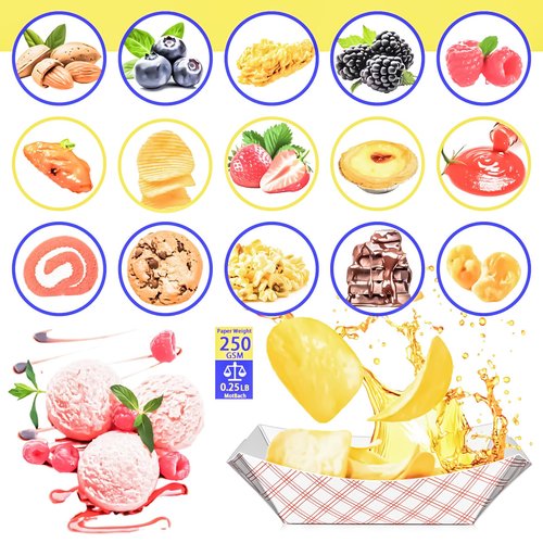 MotBach 100 Pack Checkered 1/4Lb Small Paper Food Boat Trays,Mini Disposable Paper Boats Containers,0.25Lb Tiny Kraft Food Serving Boat Tray for Snack Dessert Fries Sauce Taco Nacho