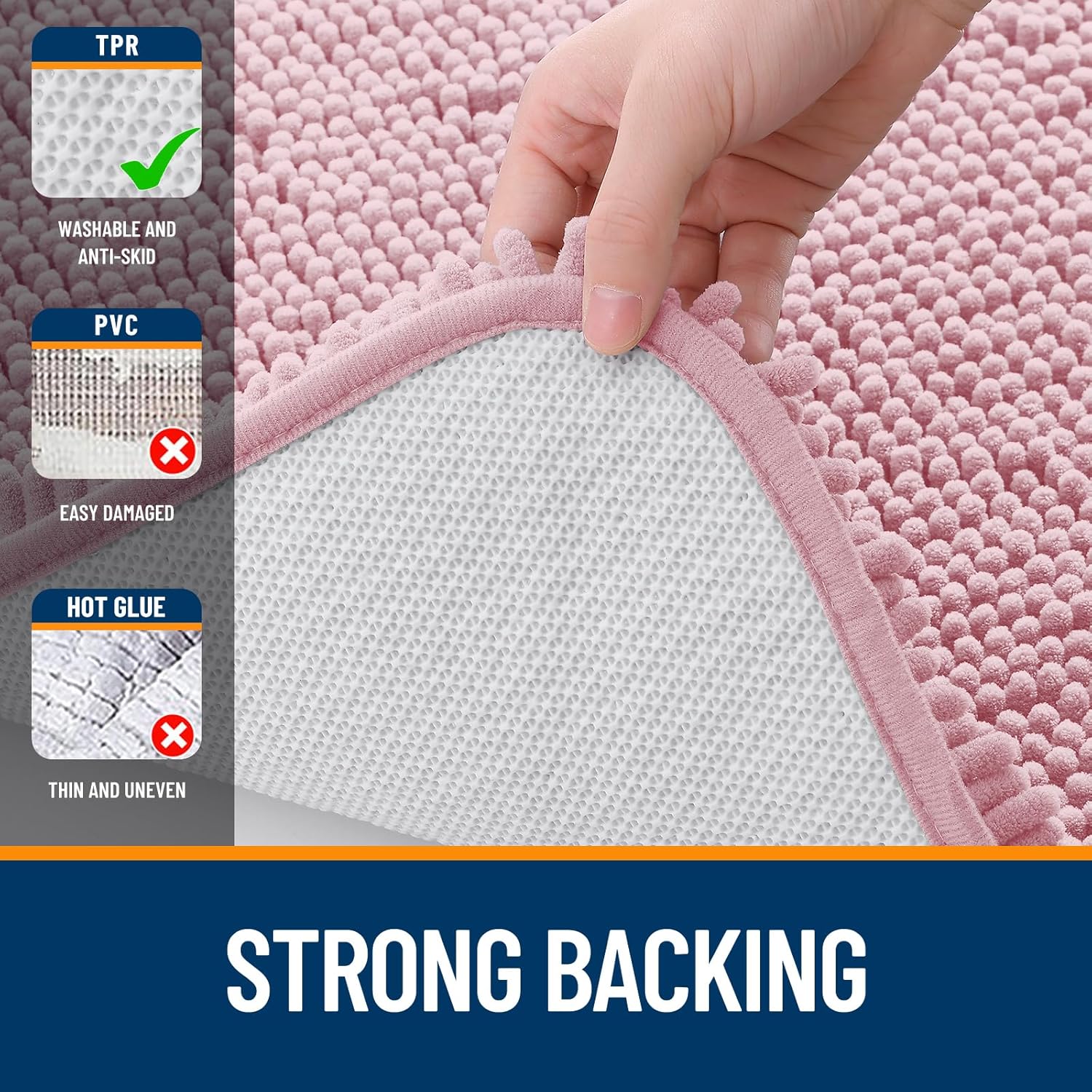OLANLY Large Bathroom Rugs - Extra Soft Chenille Bath Mats | Quick-Dry, Machine Washable, Dusty Rose 59x35
