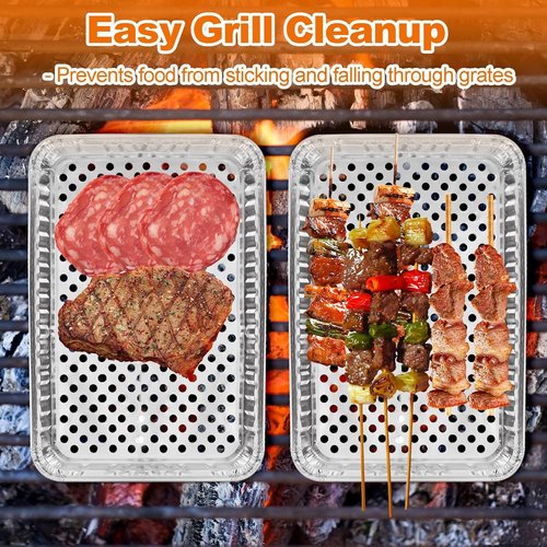 CYEAH Large Aluminum Foil Grill Topper Pans - 20 Pcs Non-Stick BBQ Grilling Trays, 16 x 12 in