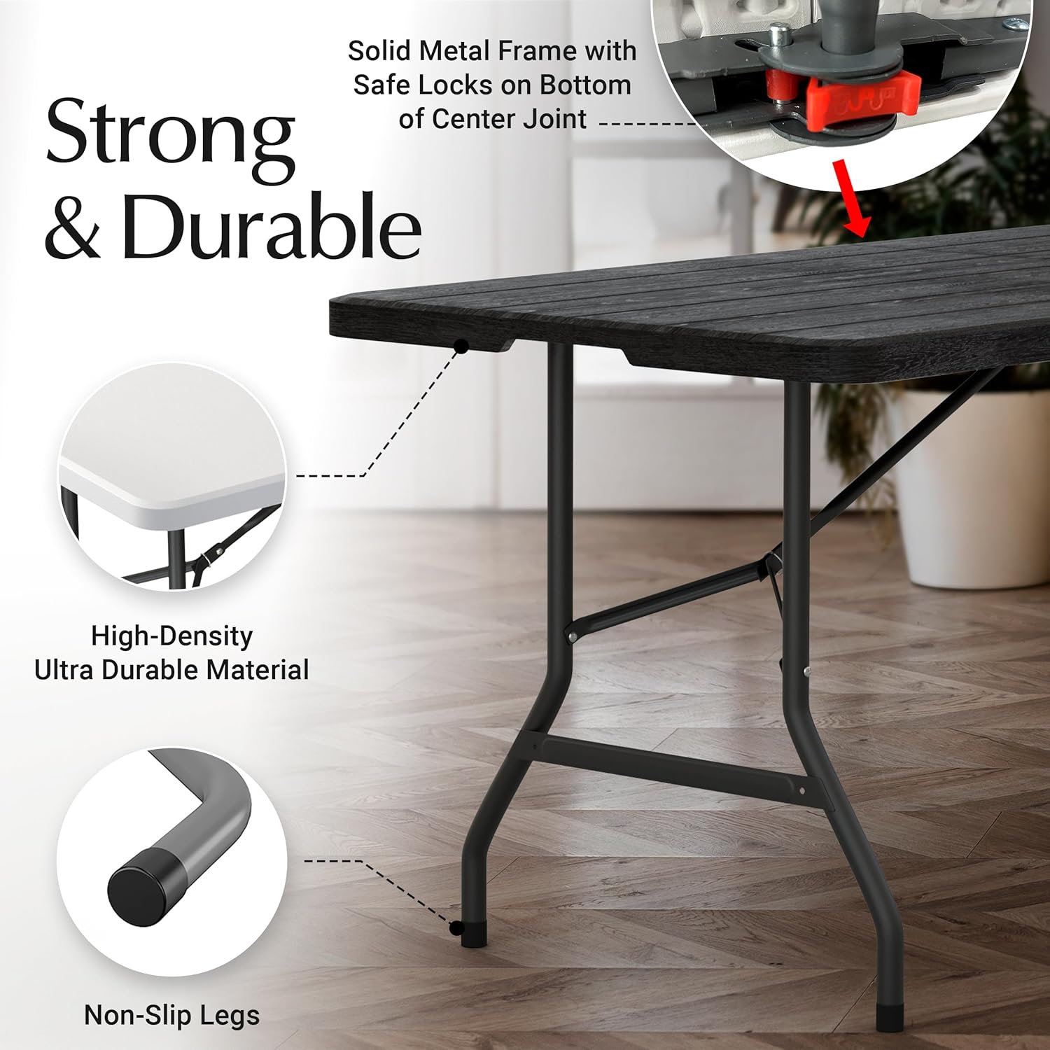 6FT Heavy Duty Folding Table by [Brand Name] - Portable with Built-In Handle & Steel Legs | Ideal for Events, Picnics, and Camping