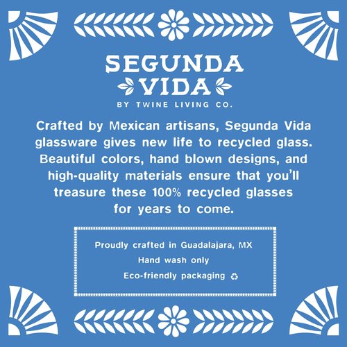 Twine Segunda Vida Artistico Margarita Bar Glasses, Mexican Margarita Glasses Margarita Set Home Cocktail Bar Gifts, 100% Recycled Glass, Multicolor 10oz Set of 2