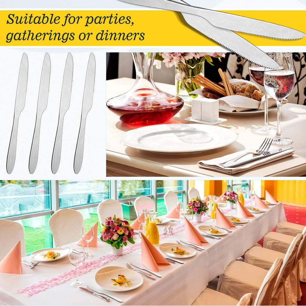Nuenen 200 Pcs Dinner Knives Set 8.4 Inches Serrated Table Knives Durable Stainless Steel Butter Steak Silverware Bulk for Home, Restaurant, Kitchen, Dishwasher Safe and Mirror Polished