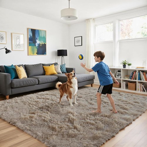 Fluffy Rug | Beige Shag Area Rug - Soft 2x4 Bedroom & Living Room Throw Rug for Cozy Home Decor