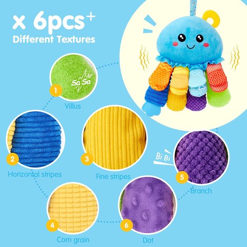 Hahaland Baby Sensory Toys - 15-in-1 Soft Tummy Time Toy with Crinkle Rattle & Mirror for Infant Development