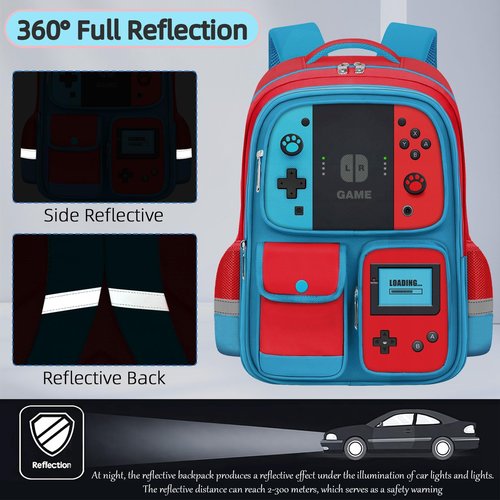 TILYTADLY School Backpack for Boys - Gamer Boys Backpack for Kids Children Elementary Middle School - Students Bag for Ages 6-18,17″ Video Game Bookbag Travel Back Pack