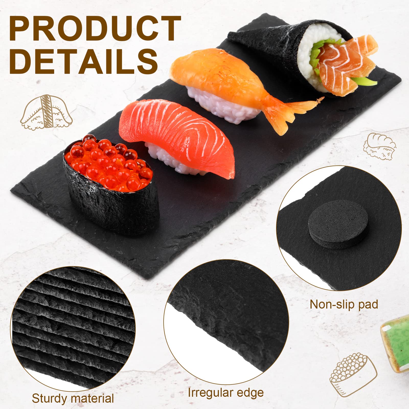 Hoolerry 15 Pcs 8 x 4 Inch Slate Charcuterie Boards Bulk, Mini Slate Cheese Board Black Sushi Platters Individual Stone Serving Tray Plates for Food, Appetizers, Cheese, Meat, Party
