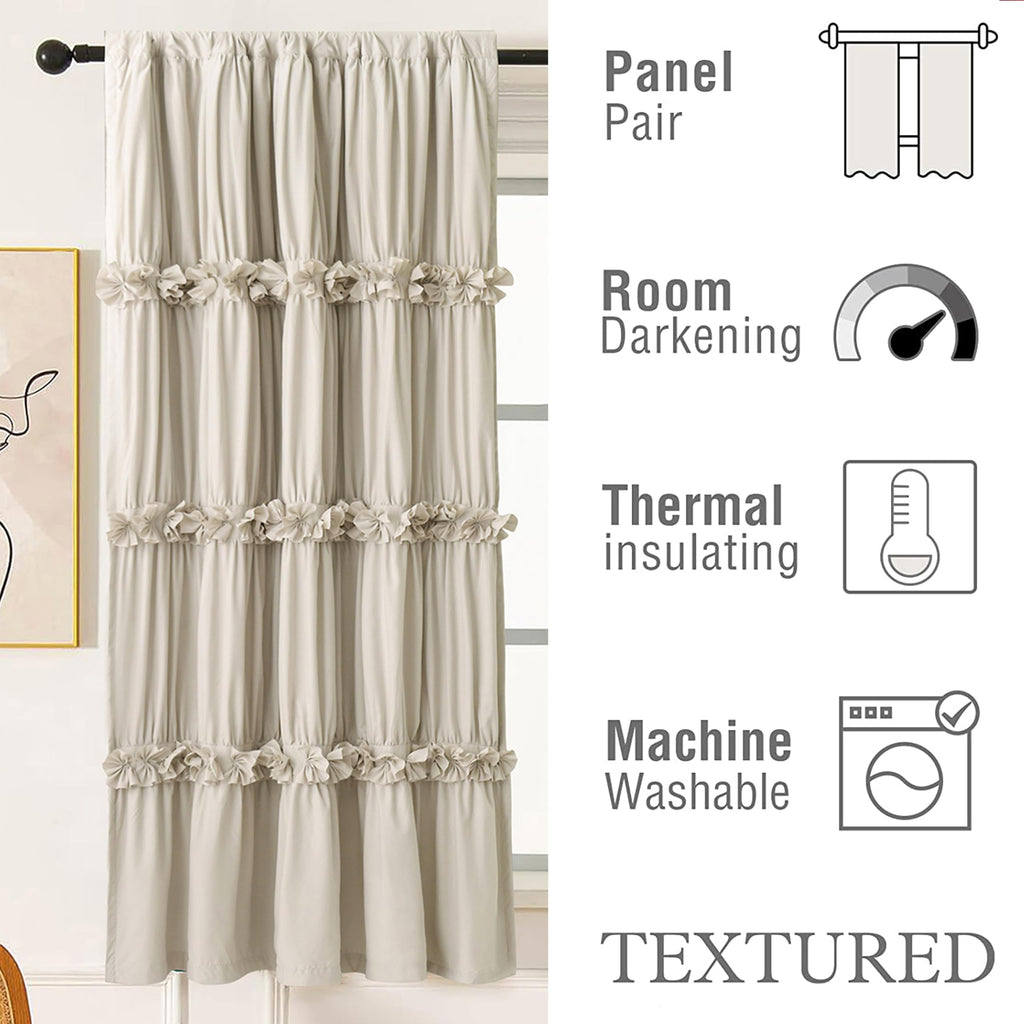 Homechoice Decor Thermal Insulated Blackout Window Curtains, 42" W x 63" L (Pair), Boho Ruched Window Treatments with 3 Rows of Butterfly Flowers, Rustic Rod Pocket Drapes for Room, Camel (LQ-30)