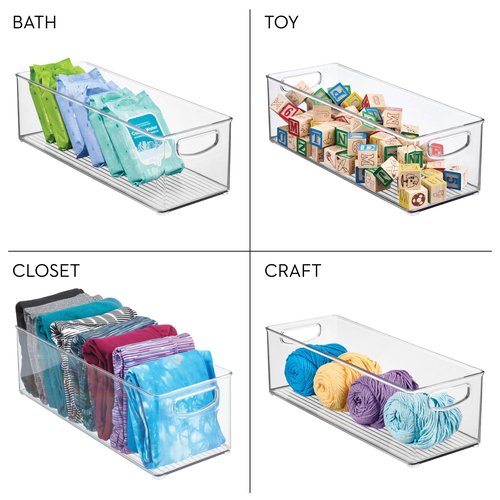 iDesign Plastic Stackable Pantry Bin - Storage Bin with Handles for Cabinets or Fridge - Set of 4 - Clear