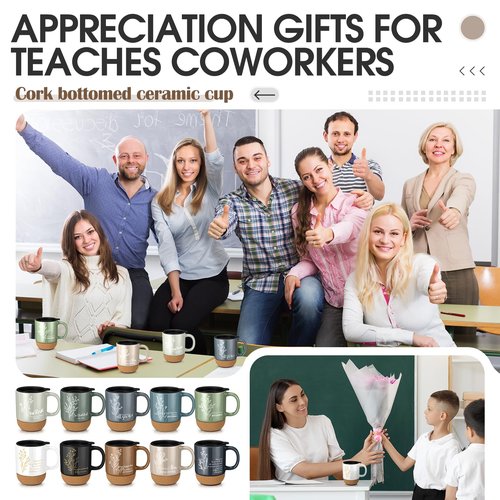 Jingmore 10 Pcs Employee Appreciation Gift Bulk Non-slip Cork Bottom Coffee Mug 13.5 oz Ceramic Tumbler Inspirational Mug Thank You Gifts for Social Worker Teacher Volunteer Nurse Staff(Appreciation)