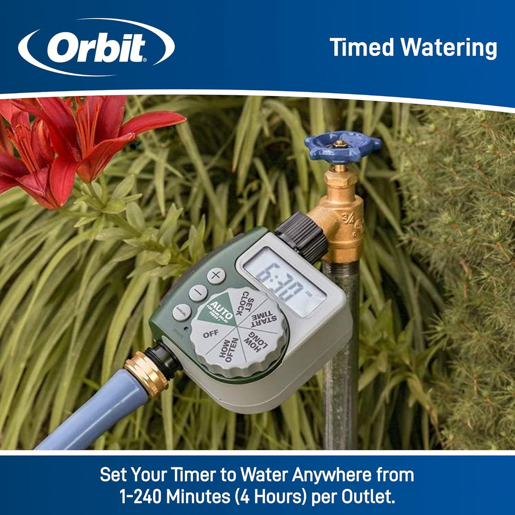 Orbit Programmable Digital Hose Watering Timer - Battery Powered with LCD Screen & Rain Delay | 1 Outlet