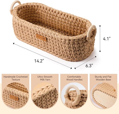 Handwoven Basket by [Brand Name] - Stylish Toilet Paper Storage with Wooden Base & Handles | Boho Decor (Brown)