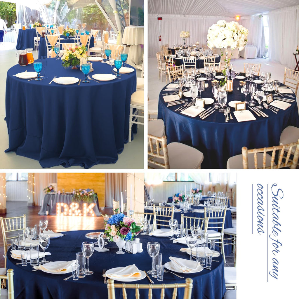Teruntrue 10 Packs Premium Round Tablecloth 120 Inch Navy Blue Polyester Table Cloth Bulk Washable Fabric Tablecloths Cover for Wedding Party Banquet Buffet Holiday Dinner (120 Inch) TC534H