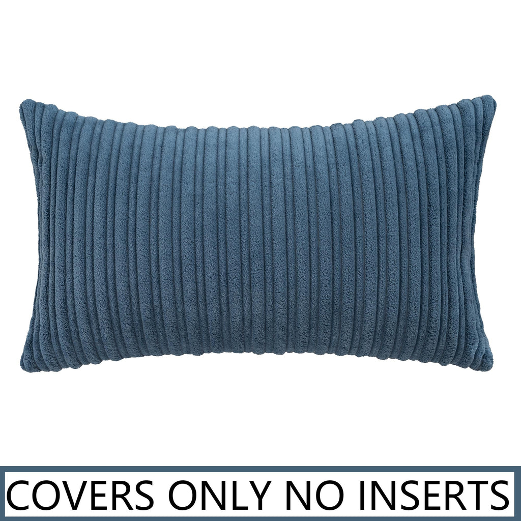 UGASA 14x24 Inch Pillow Cover Pack of 1 Soft Boho Stripe Corduroy Long Rectangular Lumbar Cushion Cover Farmhouse Decorative Throw Pillowcase for Bed, Couch, Sofa, Bedroom, Living Room, Dusty Blue