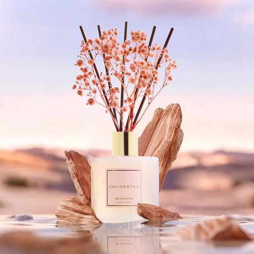Cocorrína Premium Reed Diffuser Set - Sandalwood Rose with Preserved Baby's Breath | 6.7oz Home Décor Fragrance Oil