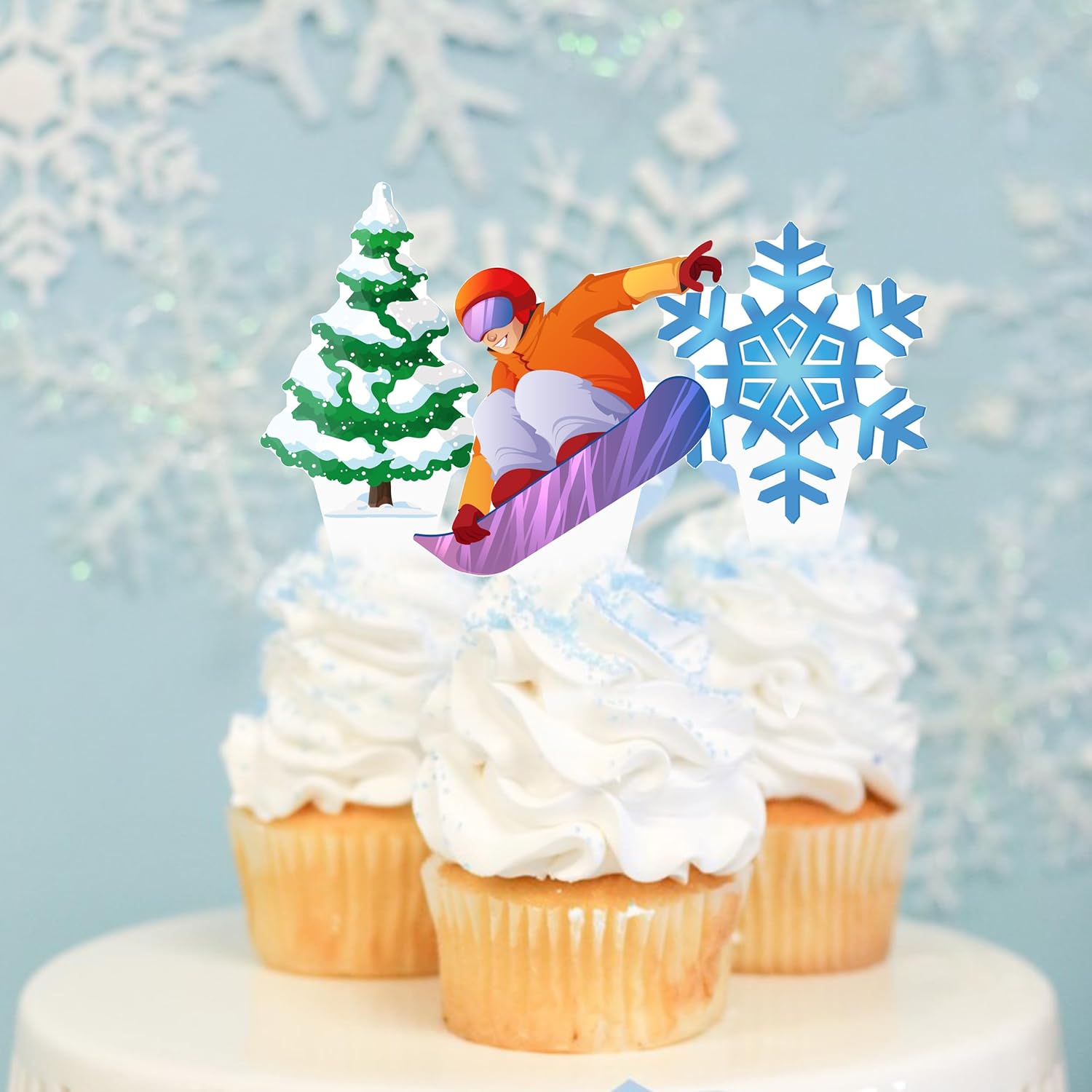Skiennix Skiing Cupcake Toppers - 48Pcs Winter Party Decorations | Snowboard Birthday Picks