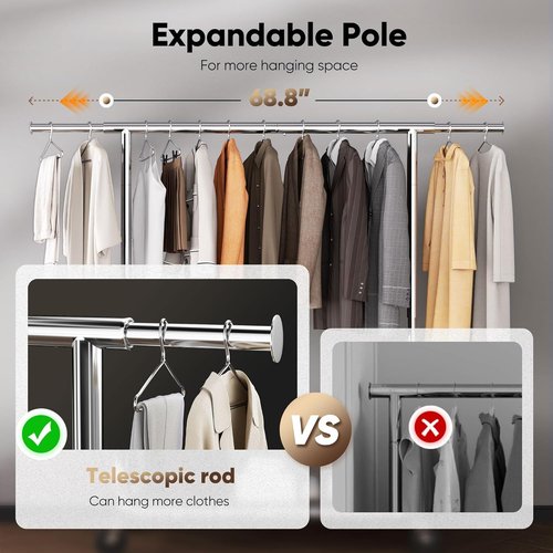 HOKEEPER Heavy-Duty Adjustable Clothes Rack - Portable Garment Rack with Lockable Wheels | 68.89"H x 70.86"W x 20"D