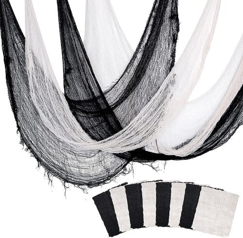 Alpurple 8 PCS Halloween Creepy Cloth Decoration, 30 x 72 Inch Black Spooky Giant Cheesecloth, Freaky Loose Weave Creepy Cloth Fabric Scary Spooky for Halloween Party Decoration (4 Black + 4 White)