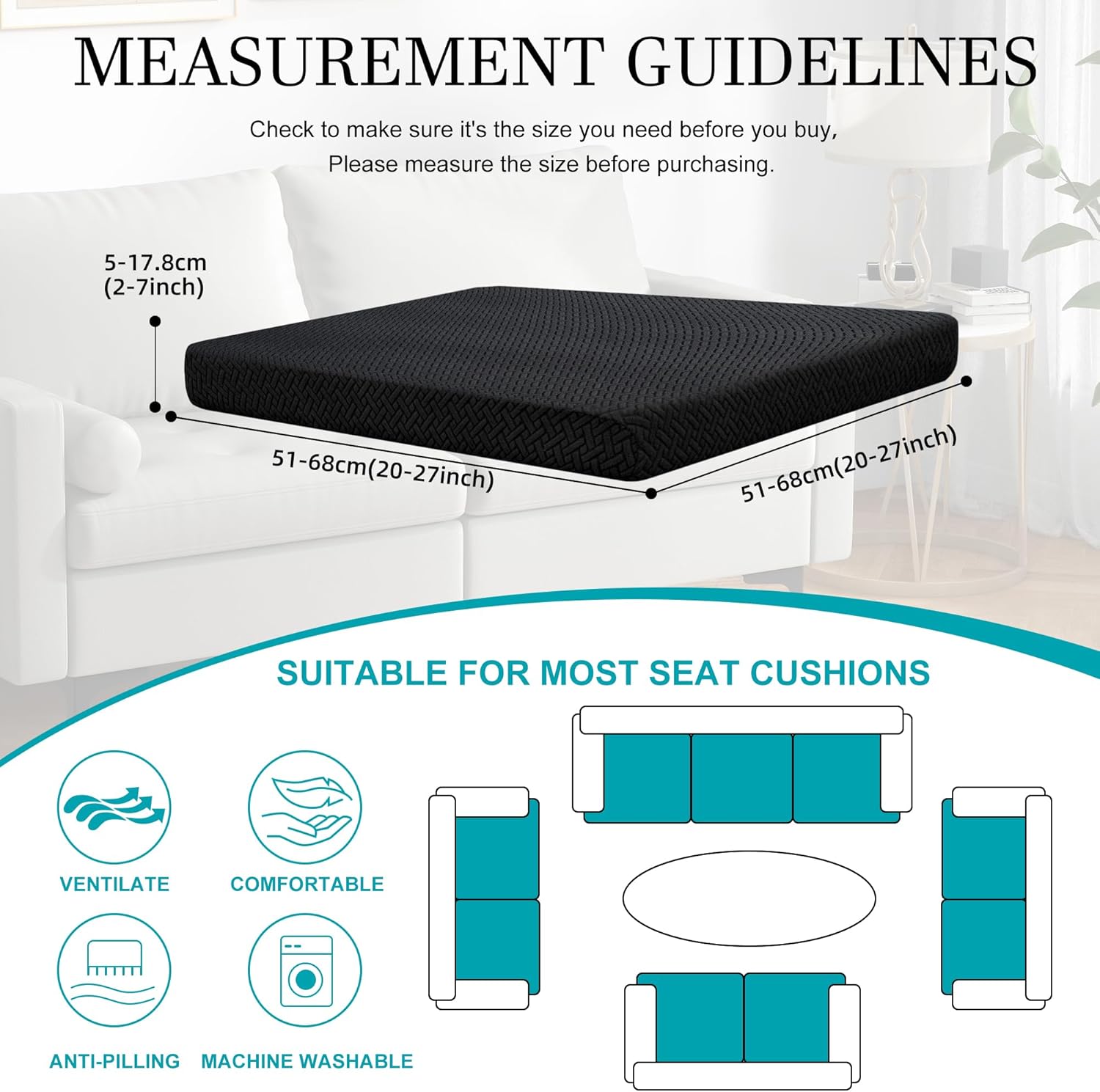 Skiennix 12-Piece Stretch Patio Cushion Covers - Washable & Reusable Outdoor Furniture Protectors | Black