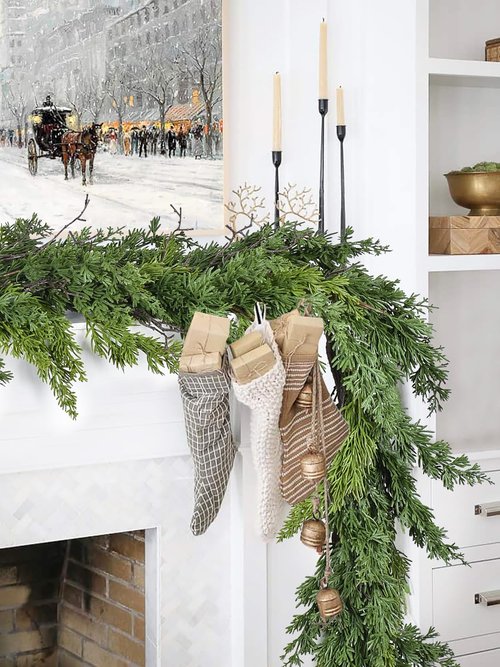 Artiflr Christmas Pine Garland Greenery Decoration Clearance, Artificial Cedar Branches Cypress Garland for Holiday Fireplace Mantel Table Centerpiece