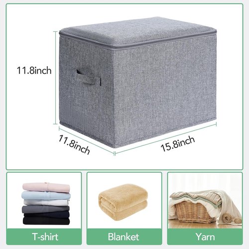 Homsorout Linen Closet Organizers - Large Foldable Storage Bins with Lids | 3-Pack Dark Gray