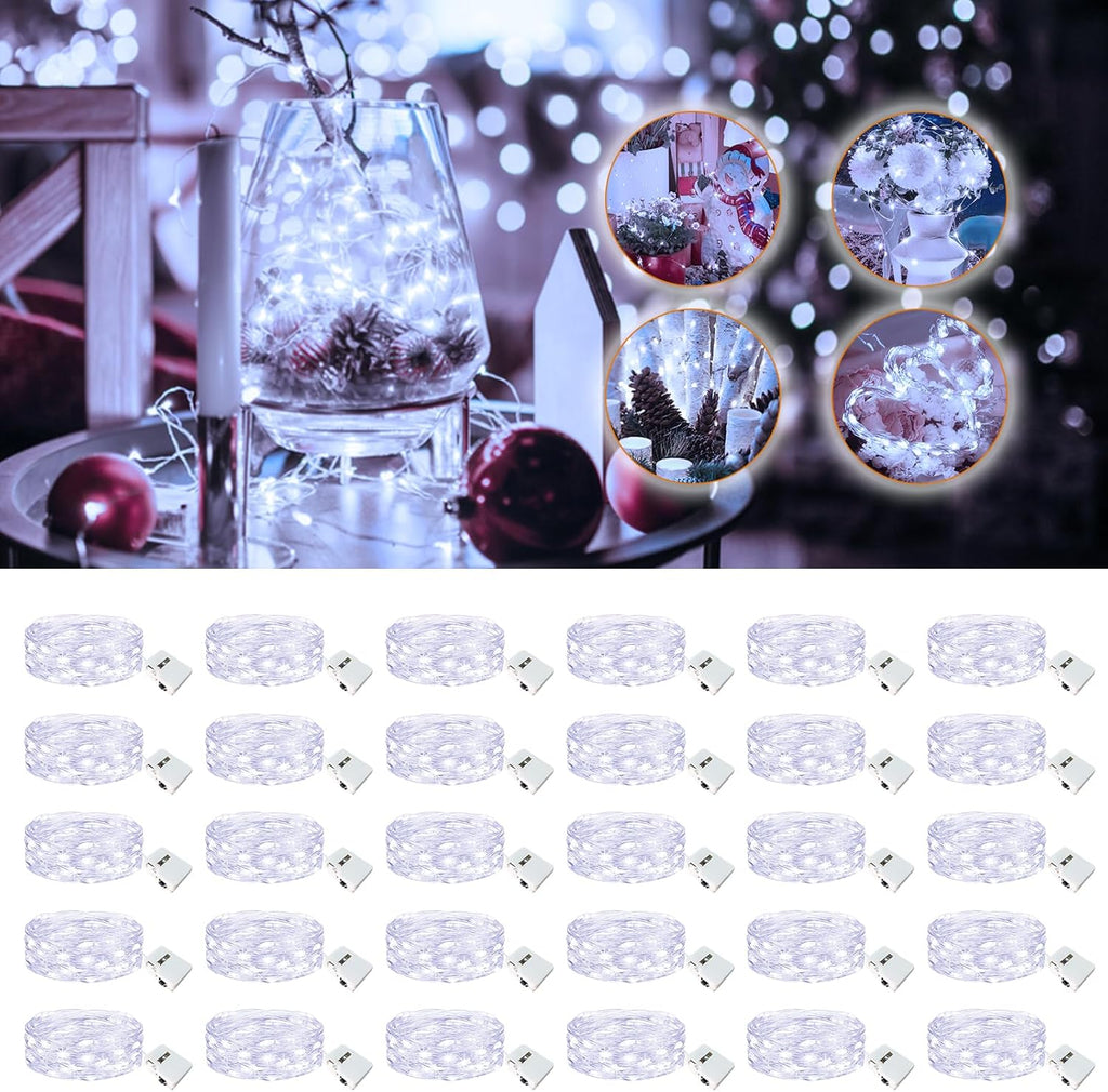 Skiennix 30 Pack Fairy Lights - 7ft Battery Operated Twinkle Lights | Waterproof Mini String Lights for DIY Party & Wedding Decor - Cool White