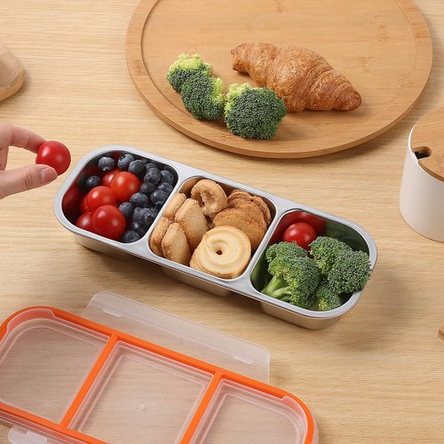 Ulezuar Stainless Steel Snack Containers with Lids, Reusable Condiment Box, 3 Compartment Sauce Cups for Home, Travel